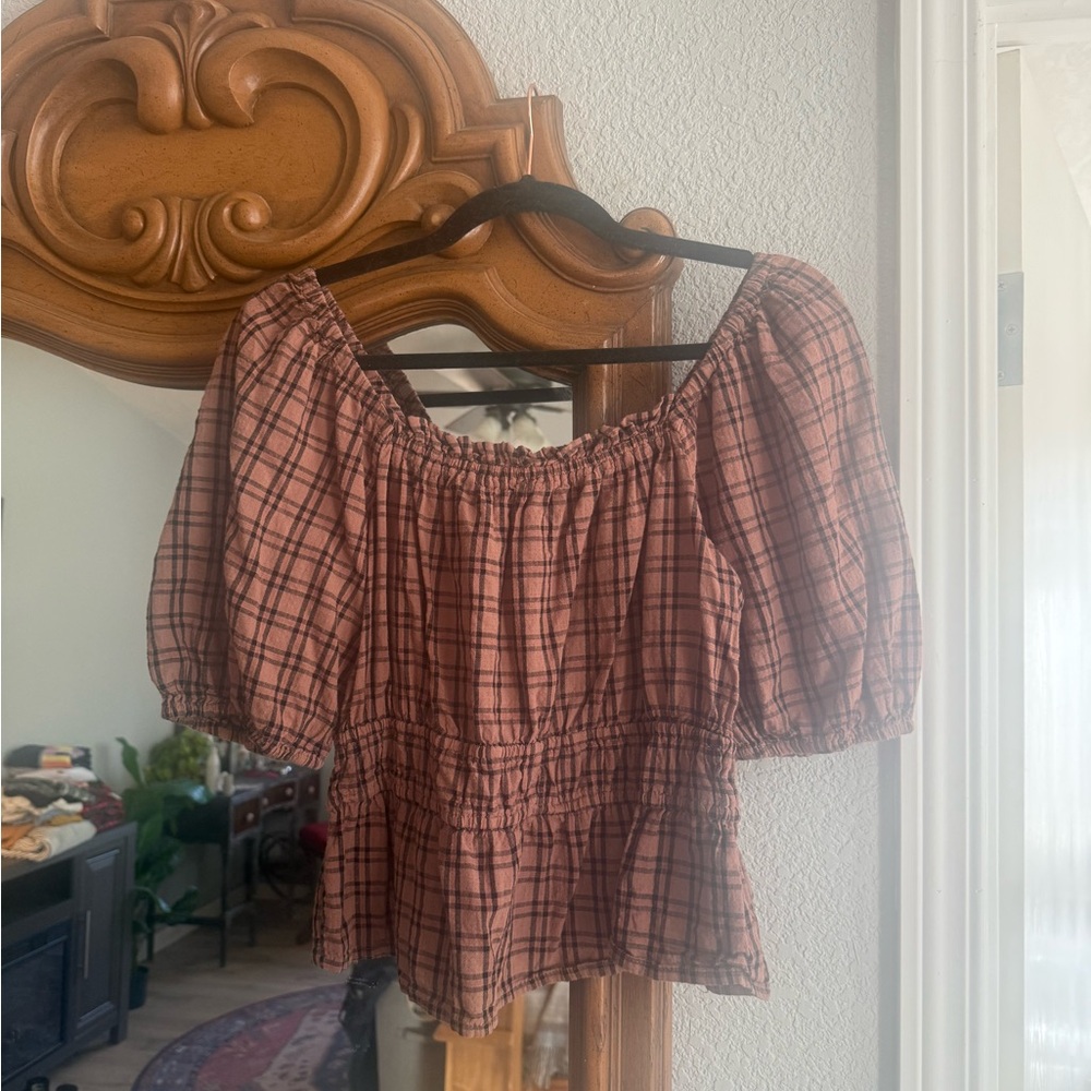 a new day Brown Plaid Blouse
